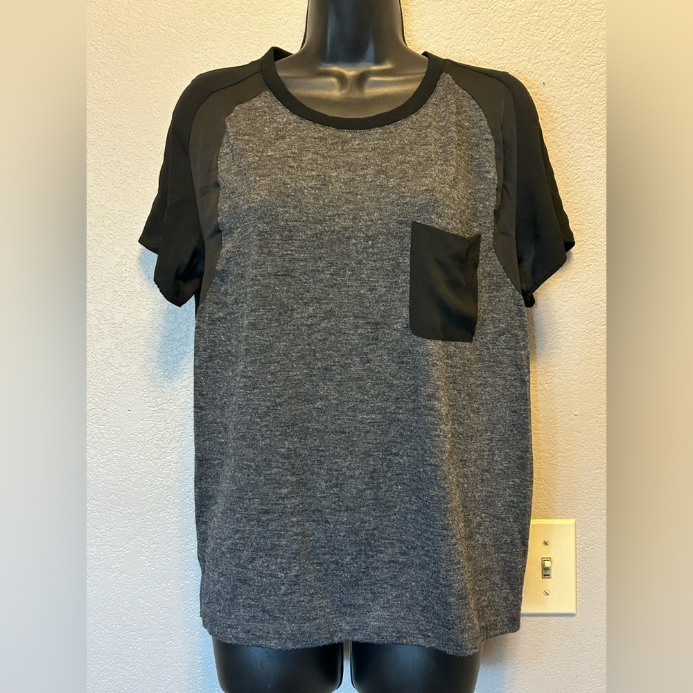 Lou & Grey Black and Gray Top Sheer Back and Sleeves Sz M